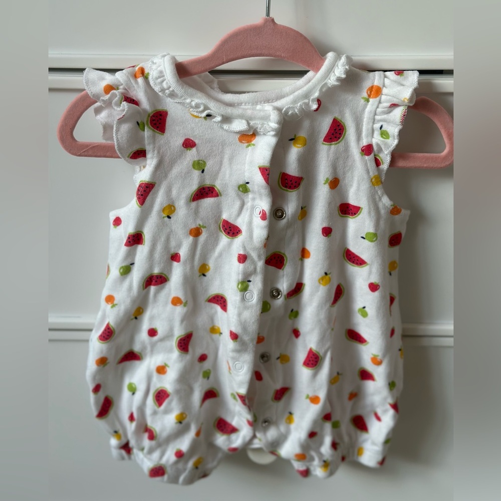 Little Me Romper, white Romper, 6 months, Fruits Romper